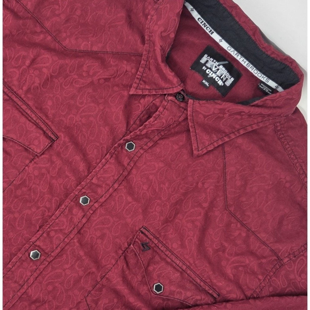 Garth Brooks Sevens by Cinch Mens Red Maroon Paisley Western Snap Shirt XXL‎